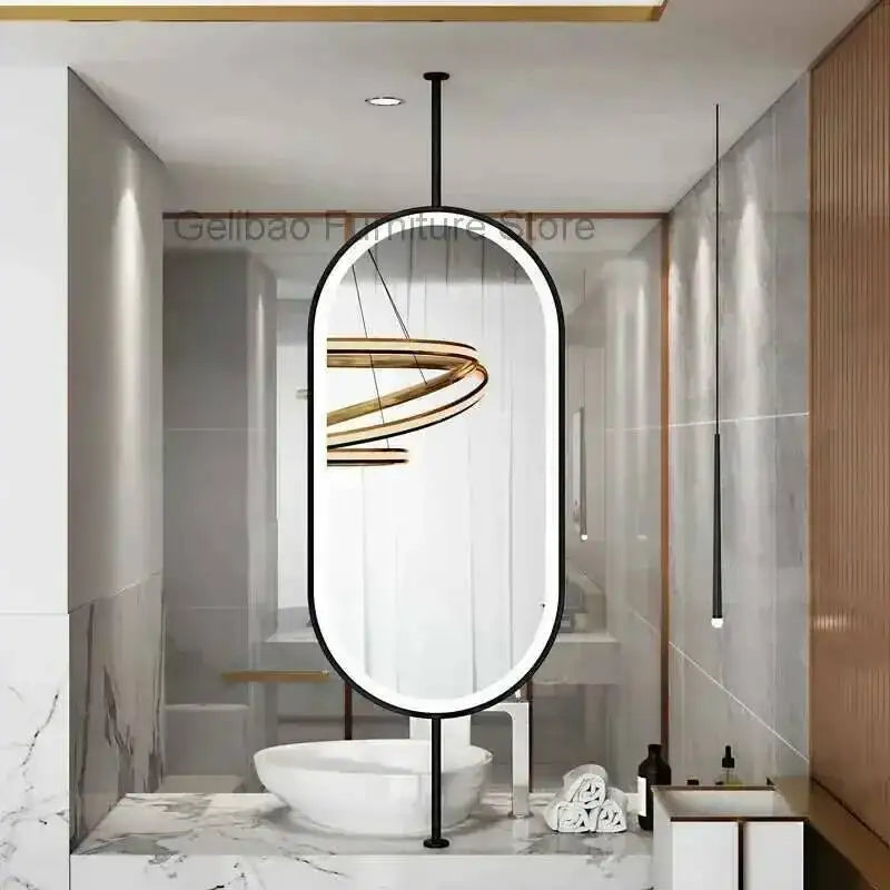 Miroir ovale de salle de bain en métal doré, miroir mural créatif avec LED, miroirs décoratifs, accessoires de décoration intérieure