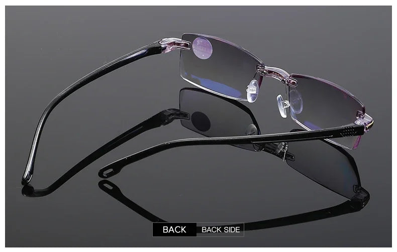 Herren quadratische Lesebrille Business HD-Gläser Randlose Brille Damen Trendige Presbyopie Korrektionsbrille +1.0 bis +4.0