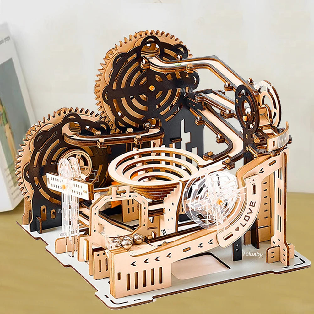 3D Holzpuzzle Murmelbahn Set DIY Aufbau Baukasten STEAM-Engine Lernspielzeug für Erwachsene Kinder Geburtstagsgeschenke