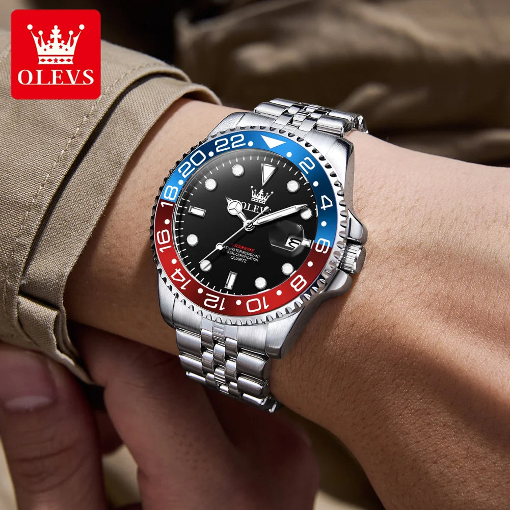 OLEVS 5657 Montre Homme Originale Acier Inoxydable Date Quartz Étanche Lumineuse Montres de Sport Pour Homme Cadeaux Boîte Reloj