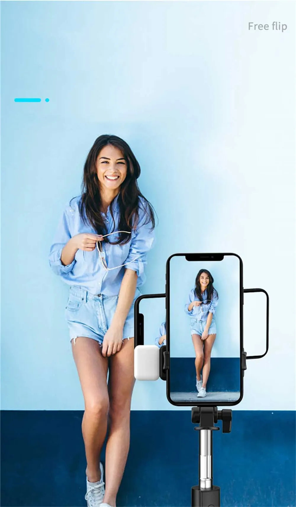 Trépied perche à selfie pour téléphone portable avec télécommande Bluetooth et anneau lumineux pour téléphone