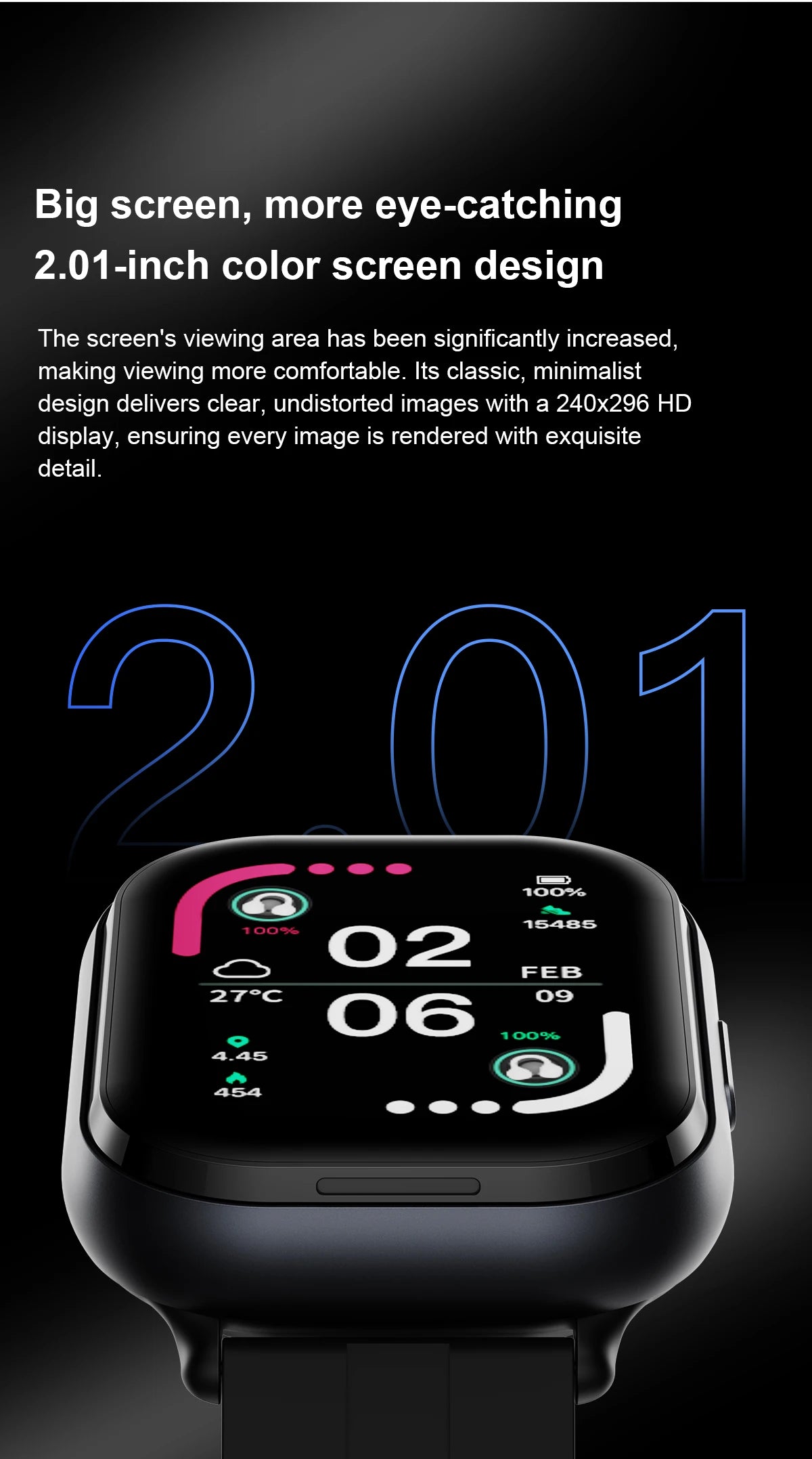 LIGE New Open-back Cip-on Headphones Smart Watch For Men Women 2.01” HD Screen Massive Watch Faces Bluetooth Call Smartwatches
