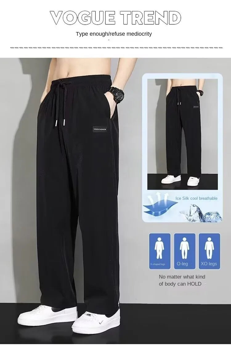 Pantalon de jogging ample et droit pour homme, fin et à séchage rapide, pour l'été, sport et décontracté, mode masculine 2024