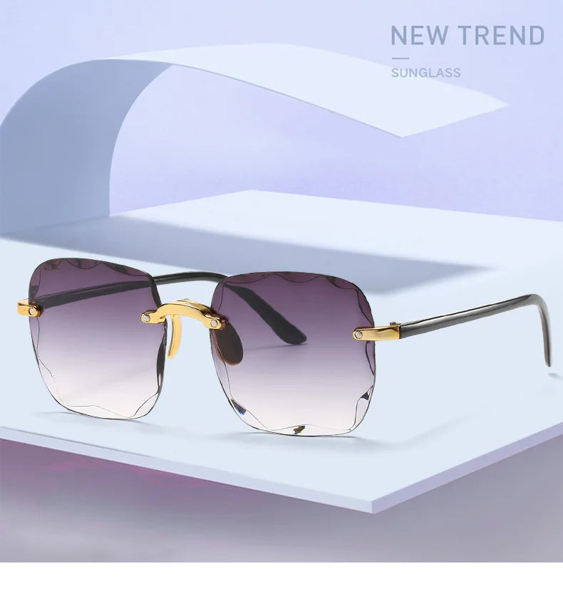 Randlose Damen-Sonnenbrille, modische Verlaufsgläser, Damensonnenbrille, Vintage-PC-Bügel, klassische Designer-Sonnenbrille für Herren