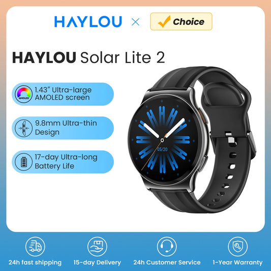 HAYLOU Solar Lite 2 Smartwatch 1,43 Zoll AMOLED-Display 24h Gesundheitsüberwachung 150+ Sportmodi Sprachanrufe Smartwatch 1ATM