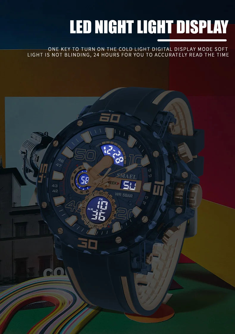 Montres Militaires Hommes Montre 2025 Nouvelle 50M Étanche Chronomètre Alarme Lumière LED Montres Digitales 8136 Montre Sport Homme