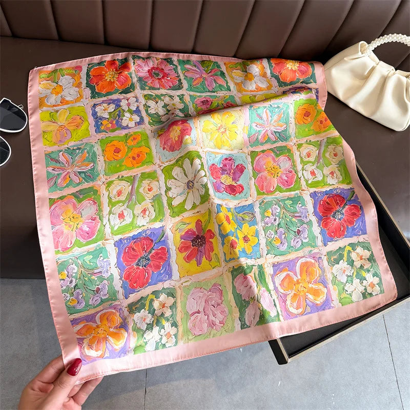 70*70cm Square Silk Scarves Women Hijab Shawls Abaya Women Veil Islamic Turban Femme Head Scarf Foulard Bandana Beach Pareo 2025