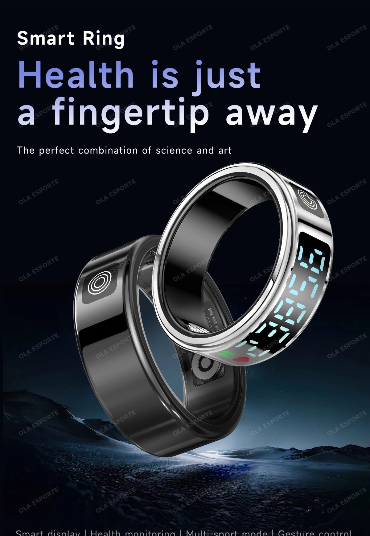 New LED Display Screen Smart Ring 5ATM Waterproof Heart Rate Sleep Multi Function Fitness Sports Rings Pedometer Men's women's