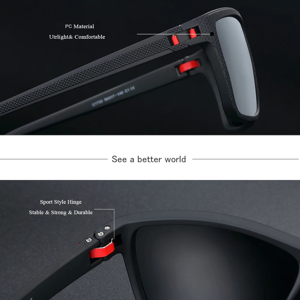 BARCUR Markenklassische Herren-Sonnenbrille, bequemer, robuster PC-Rechteckrahmen, TAC-Gläser, vielseitig, für jedes Alter, polarisiert