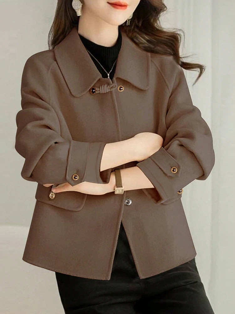 Manteaux courts élégants et unis pour femme, vêtements chauds d'automne et d'hiver, tenues de bureau formelles pour femme, nouveautés en matière de vêtements d'extérieur