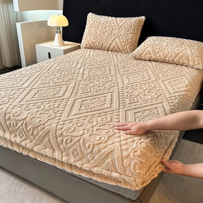 Jacquard Winter Dick Warme Korallen Plüsch Matratzenauflage Hohe Elastizität Rutschfest Atmungsaktiv Geeignet Schlafzimmer Weiches Bettlaken