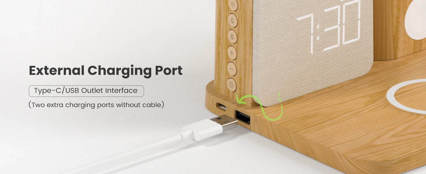 Station de Recharge sans Fil et Réveil MagSafe 7-en-1 pour iPhone 12-16/Samsung/Xiaomi/Huawei/Apple Watch/AirPods avec Veilleuse