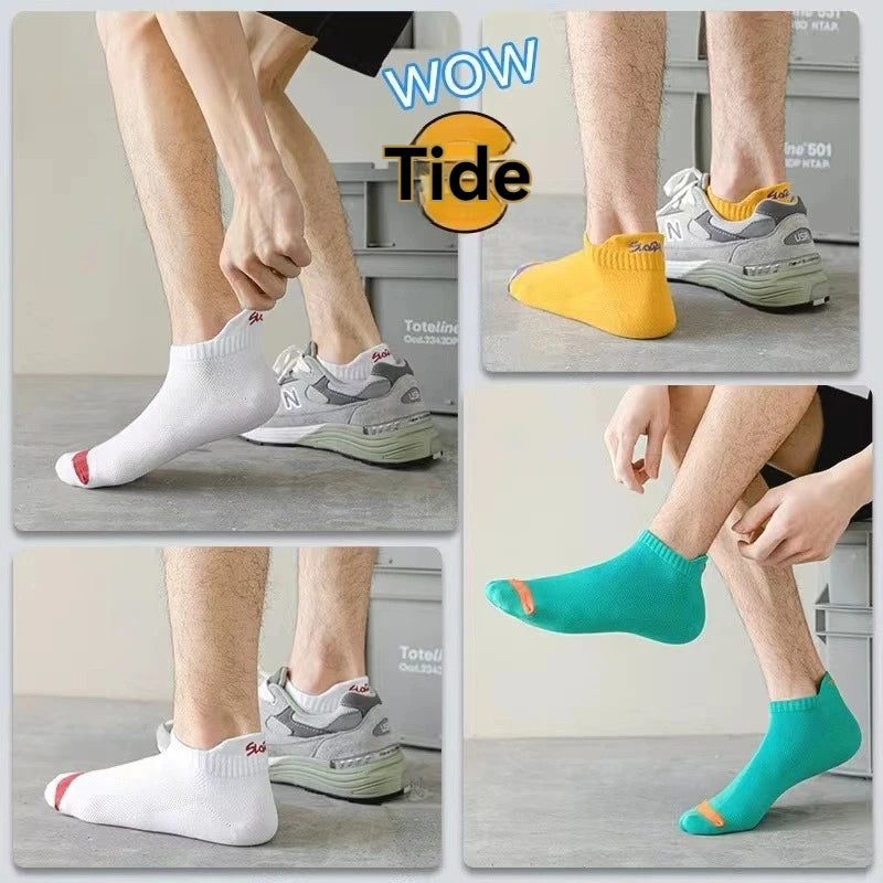 10 Pairs Fashion Mesh Summer Cute Cartoon Eyes Embroidered Sweat Absorbent Breathable Men Low Cut Ankle Knitted Boat Socks