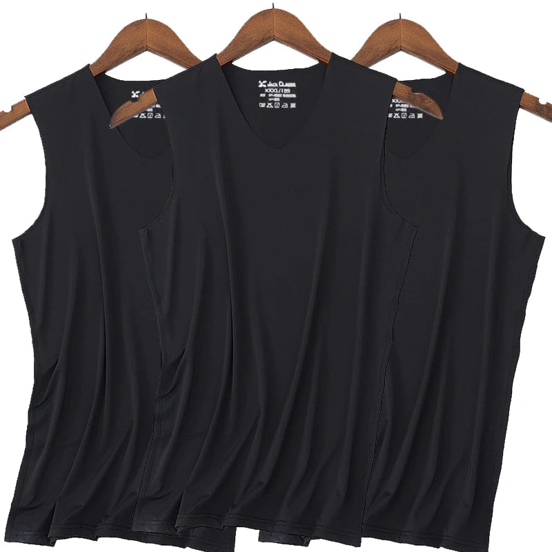 Lot de 3 slips pour homme en soie, débardeur, singlet de musculation de haute qualité, gilet sans manches ajusté, gaine amincissante, taille 5XL