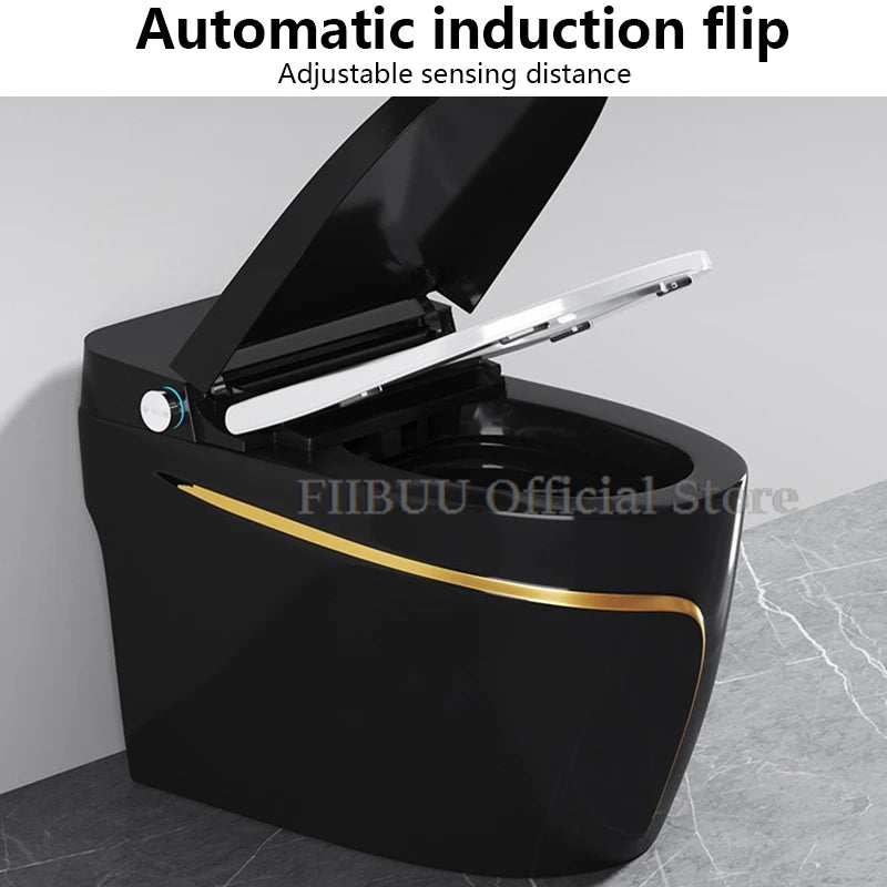 Einteilige, längliche Smart-Toilette mit Bidet, eingebautem Wassertank, wasserdruckunabhängig, Display, AutoOpen, AutoFlush, beheizbarer Sitz