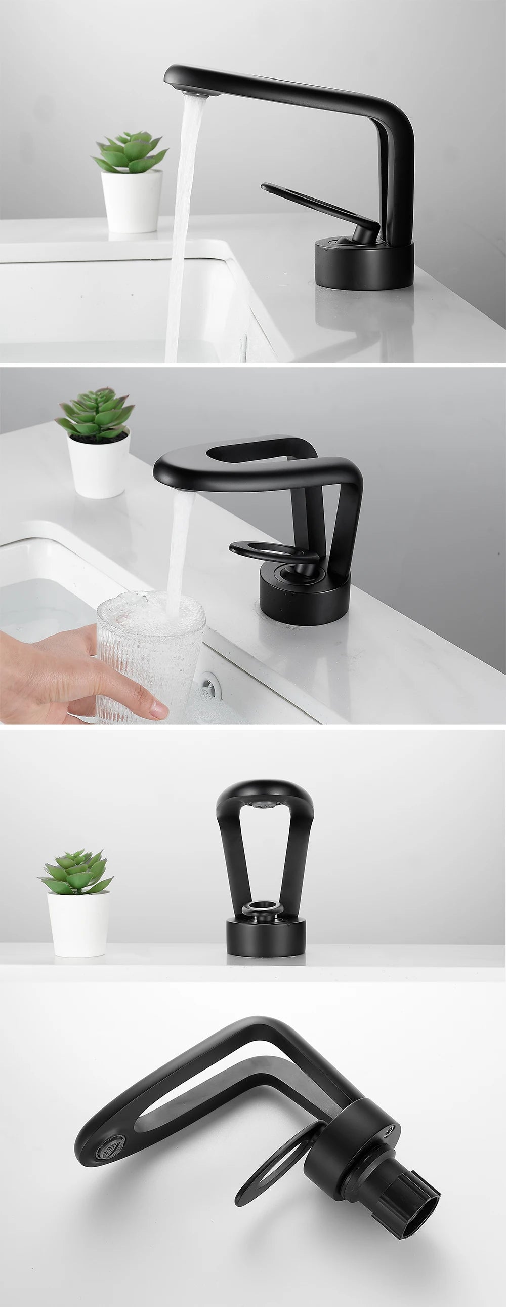 Robinet de lavabo doré/blanc, robinet de salle de bain noir, mitigeur de lavabo créatif en laiton gris, robinet de lavabo cascade chaud et froid