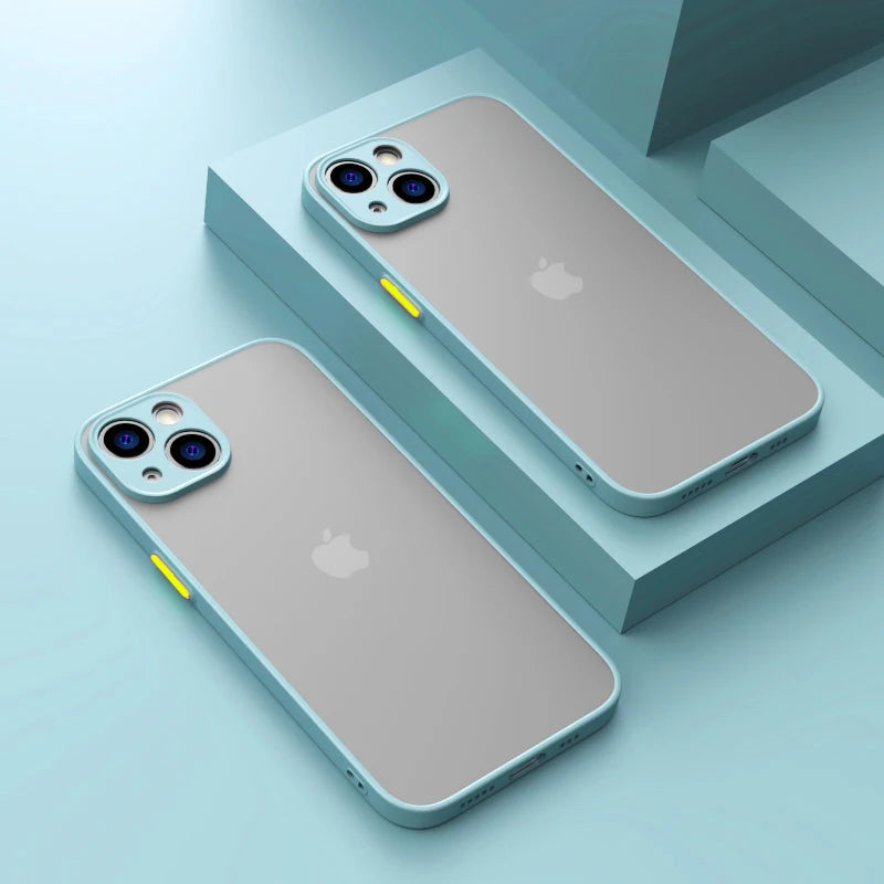 Shockproof Armor Matte Case For iPhone 14 13 12 11 Pro Max XR XS X 6 7 8 Plus SE Mini Silicone Bumper Clear Hard PC Cover Capa