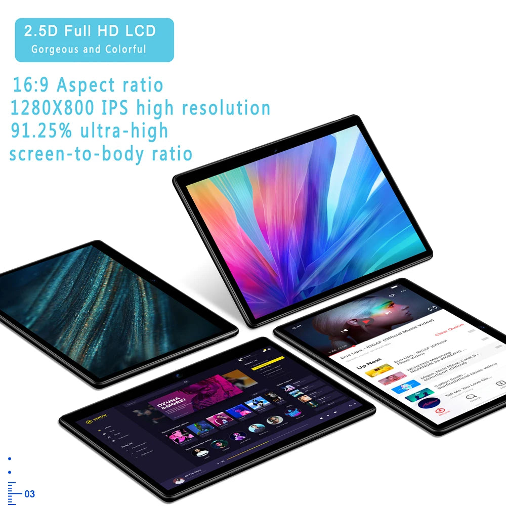 10.1-inch Octa Core Tablets 4GB+64GB ROM Google Play Dual SIM Phone Call, WiFi, Bluetooth, 6000mAh Battery, with Protective case