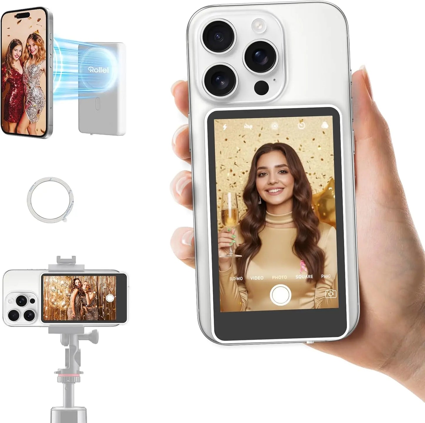 4K Magnetic Selfie Monitor Wireless Back Camera Screen 164FT Remote Control for Live Streaming Vlog Video Recording