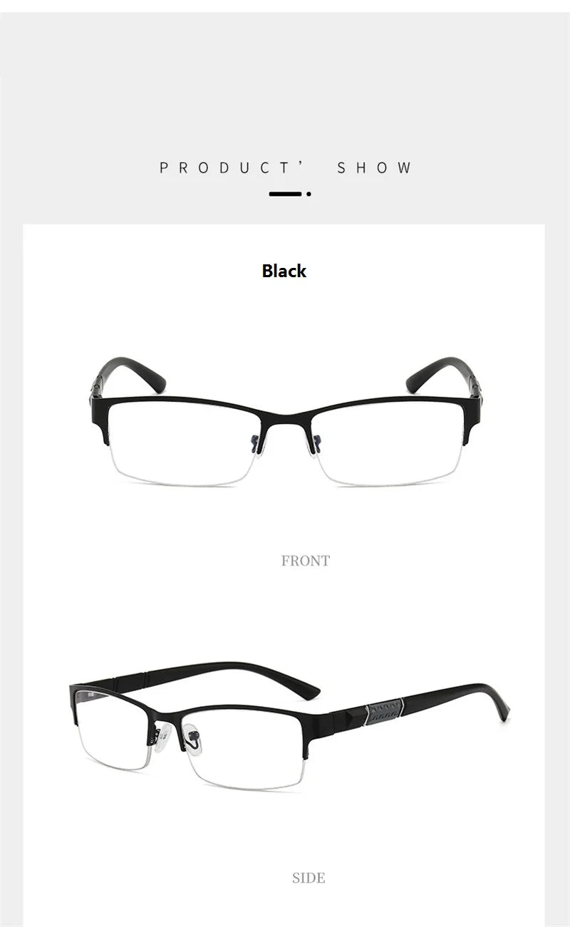 Herren Halb-Rand Lesebrille aus Metall Business Stil Männlich Vintage Weitsicht Presbyopie Anti-Blau HD TR90 Dioptrien Brille