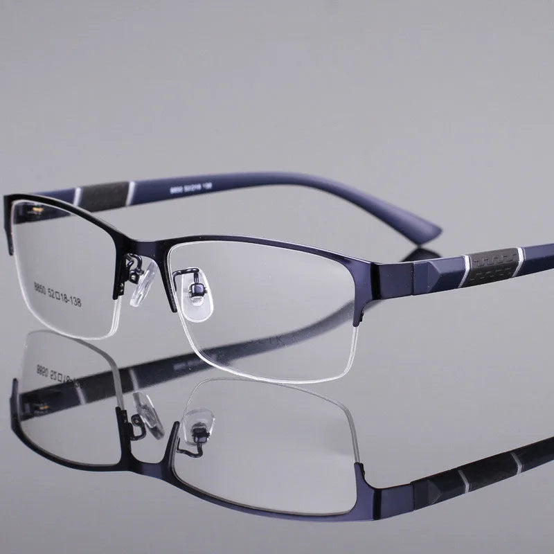 Herren Halb-Rand Lesebrille aus Metall Business Stil Männlich Vintage Weitsicht Presbyopie Anti-Blau HD TR90 Dioptrien Brille