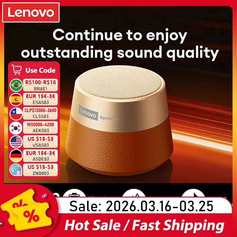Lenovo HD103 Bluetooth 5.4 Lautsprecher Tragbarer Mini-Wireless-Lautsprecher Hochwertiger Stereo-Sound TWS Outdoor-Bass-Audio für Telefon-PC