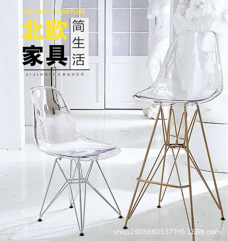 Nordic Transparent Eames Plastic Dining Bar Chair for Cafe Negotiation Simple Wholesale Seating