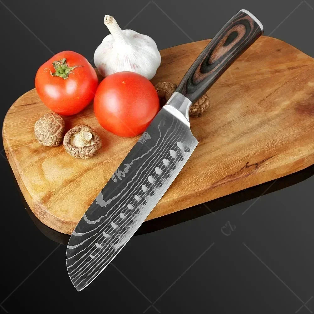 Couteau de Chef Damas Ensemble de Couteaux de Cuisine Professionnels Couteau à Désosser Couteau de Boucher Couteau Utilitaire Couteau Santoku Japonais avec Housse