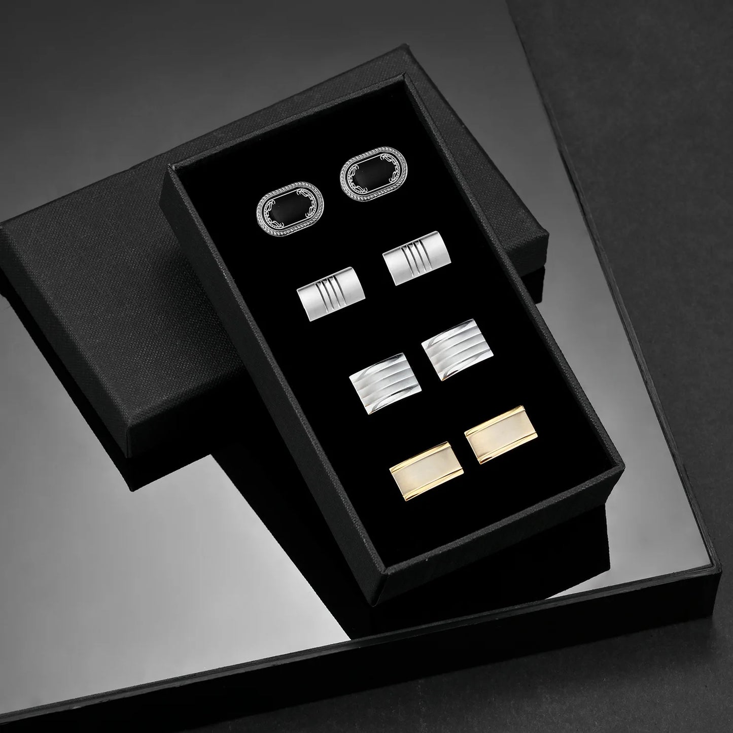 4 paires de boutons de manchette pour hommes avec boîte cadeau, boutons de manchette pour chemises d'homme, cadeaux pour invités de mariage, cadeau pour mari, pince à cravate d'affaires T0204022
