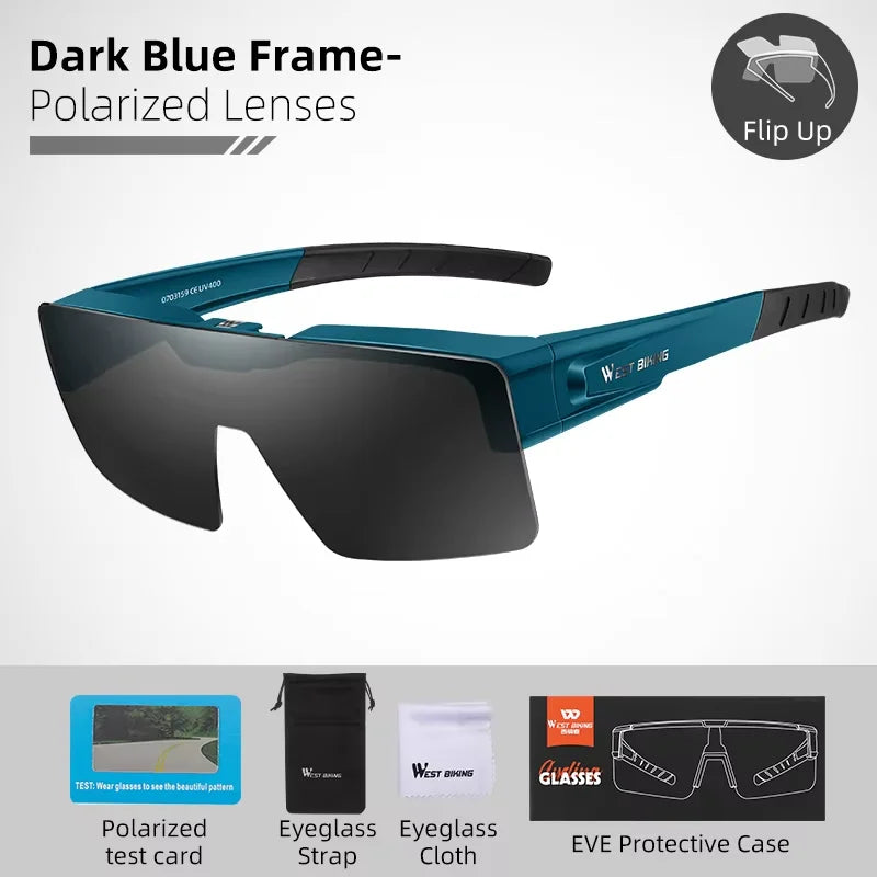 WEST BIKING Lunettes de cyclisme photochromiques Verres relevables Lunettes polarisées à clipser Pare-soleil VTT Vélo de route Lunettes de conduite de nuit