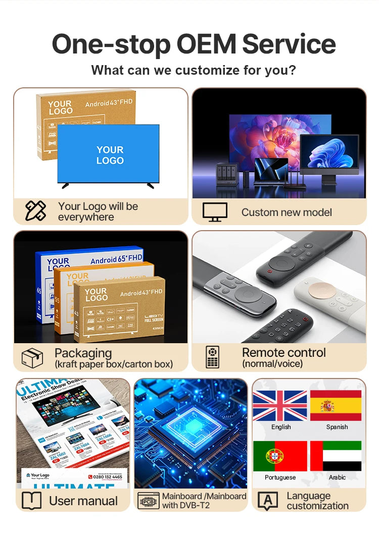 OEM 43/55/65/70 Zoll Android Smart TV - 4K UHD FHD Google TV für Hotelgewerbe, WiFi & HDMI