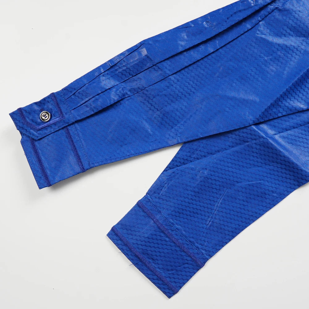 H&D Nouveaux Vêtements Africains pour Hommes Tradition Vêtements Broderie Bleu Ensemble 2 Pièces Haut Pantalon Bazin Musulman Mariage Fête Dashiki