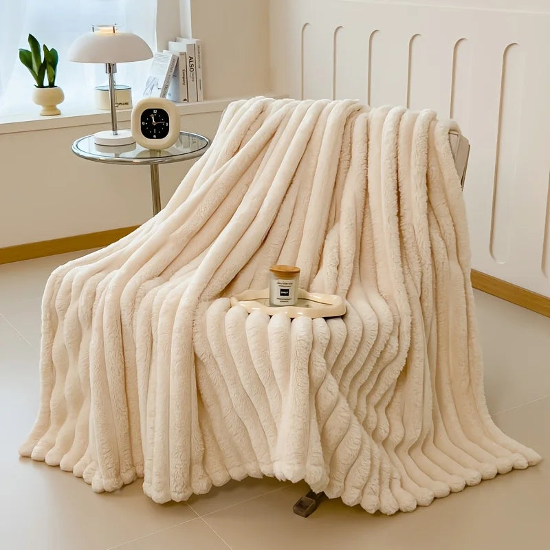 Couverture Polaire Épaisse à Larges Rayures Multifonctionnelle Douce Agréable à la Peau Imperméable Couvre-lit Canapé Jeté de Canapé pour