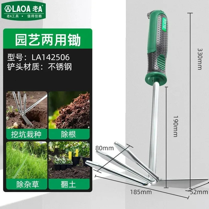 LAOA Multi-Function Garden Tools Collection, Planting Shovel, Soil Rake, Weeding Fork, All-in-One Garden Care Set