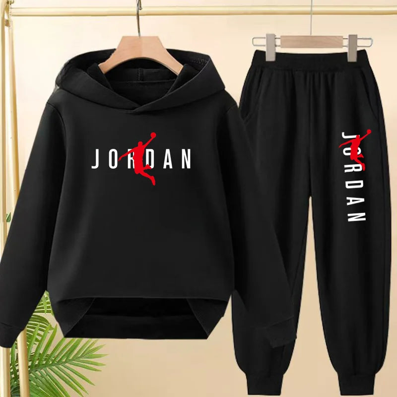 Ensemble mode décontracté de survêtement à capuche noir pour enfants, haut et pantalon, pour garçons et filles, bambins de 3 à 12 ans