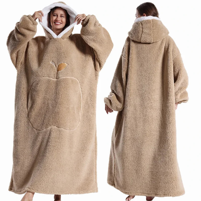 Couvertures Portables Extra Longues Hiver Flanelle Couverture à Capuche avec Manches Longues Hommes Femmes Couverture Douce et Confortable pour Adultes