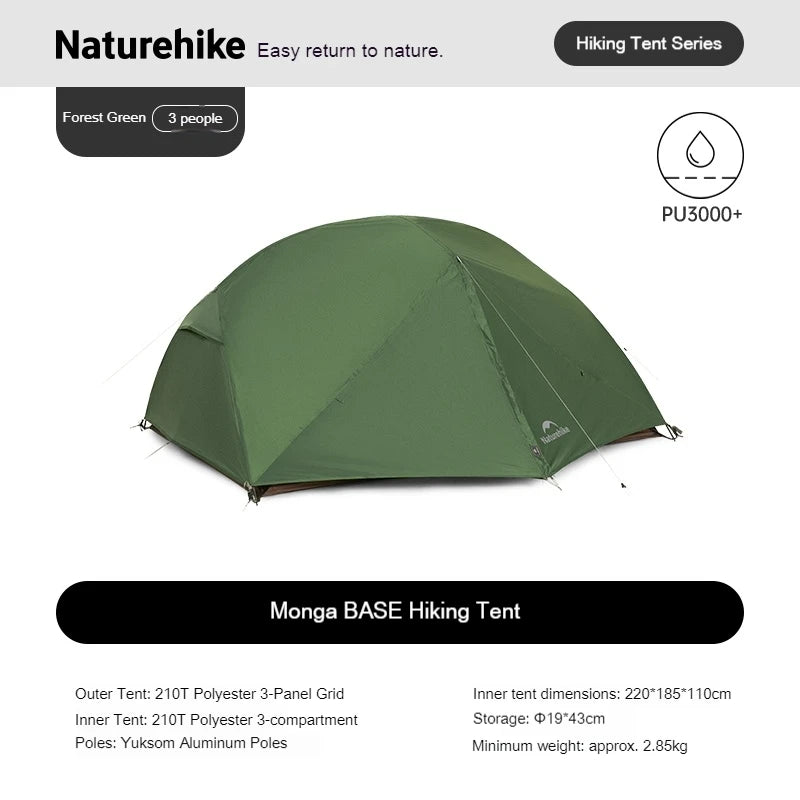 Naturehike Mongar UL BASE PRO 123 People Tent Trekking Backpacking Shelter Tent 20D Nylon Waterproof Ultralight Outdoor Camping