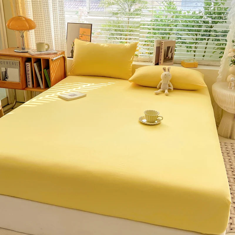 Drap-housse en coton doux avec élastiques, couleur unie, antidérapant, pour lit double, King, Queen, 140/160/200
