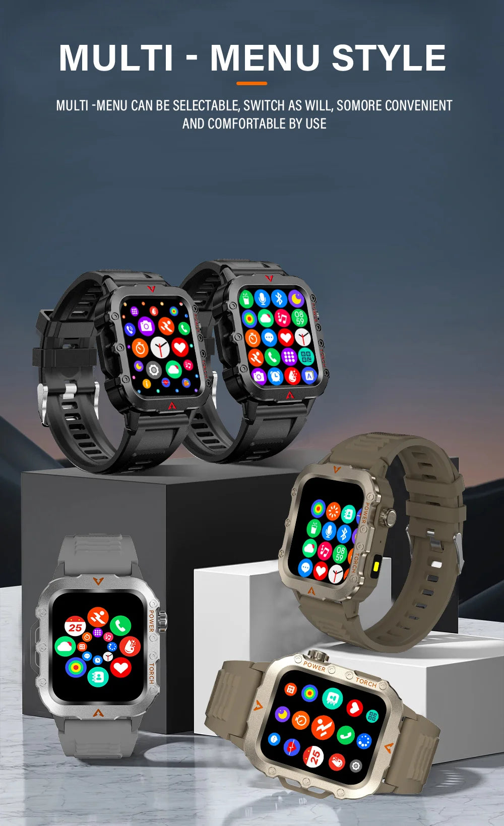 LAXASFIT Nouvelle montre intelligente pour homme Lampe de poche LED Montre intelligente de sport en plein air Surveillance de la santé Montre intelligente