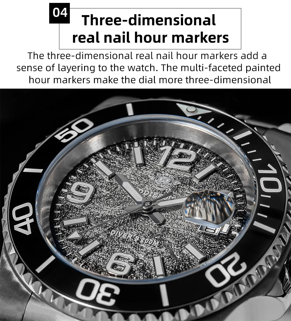 Montre de Plongée Homme ADDIESDIVE 41mm AD2513 Étanche 200m Acier Inoxydable 316L Montre-Bracelet à Quartz Calendrier BGW9 Super Lumineux