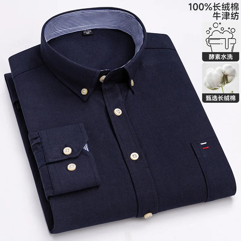 100-220 catties Plus Size Men's Shirt 100% Cotton Long Sleeve Business Casual All Oxford Spinning Plus Size Plaid Shirt