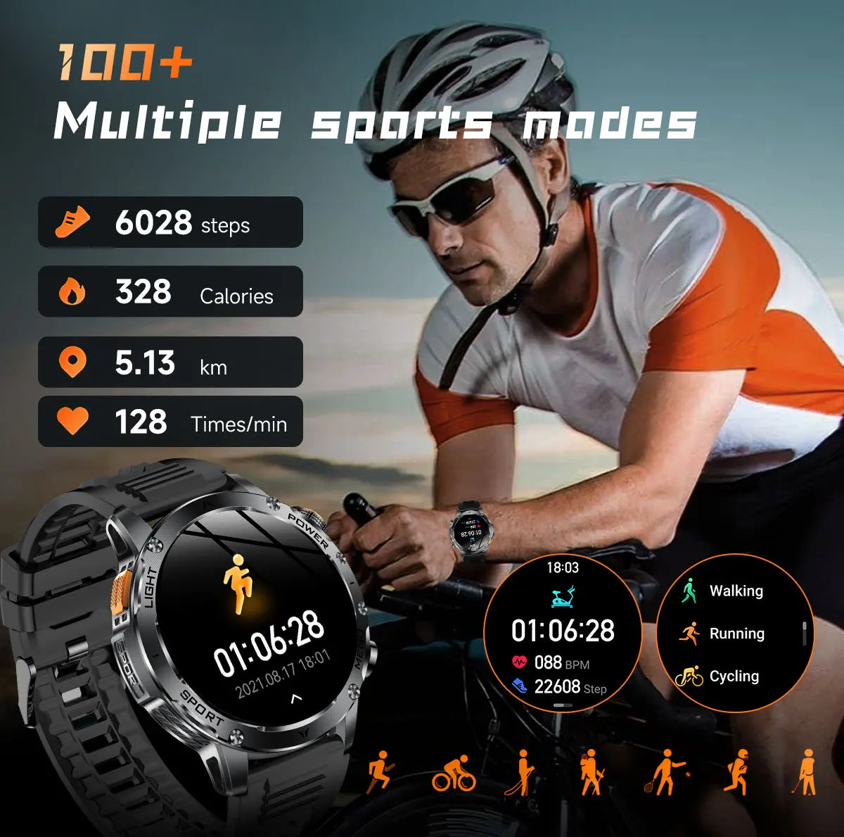 2025 New Military T-Rex 3 Ultra 1000mAh Battery Smart Watch 5ATM Waterproof Flashlight Heart Rate Sports tracker Smartwatch Men