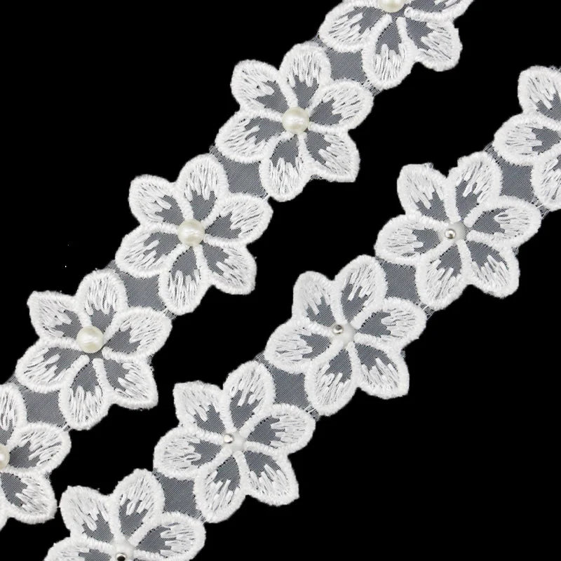 (1 Yards/roll) Width 3.4cm Color Nail Bead Eugen Yarn Six Flap Lace Clothing Matching Design Sense Girl Diy