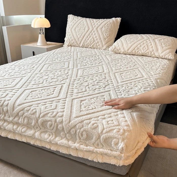Jacquard Winter Dick Warme Korallen Plüsch Matratzenauflage Hohe Elastizität Rutschfest Atmungsaktiv Geeignet Schlafzimmer Weiches Bettlaken