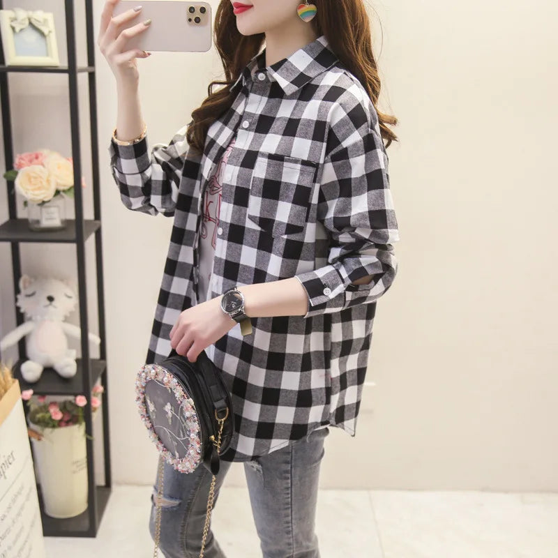 Women's Plaid Shirt 2025 New Ladies Loose Casual Blouse and Tops Fresh College Style Female Long Sleeve Shirts Women Clothes