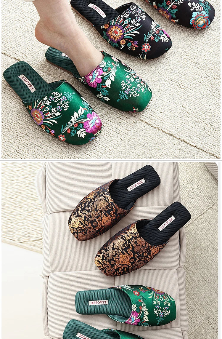 Spring and summer new Chinese embroidered slippers high-end light luxury classic beef tendon bottom home floor drag women