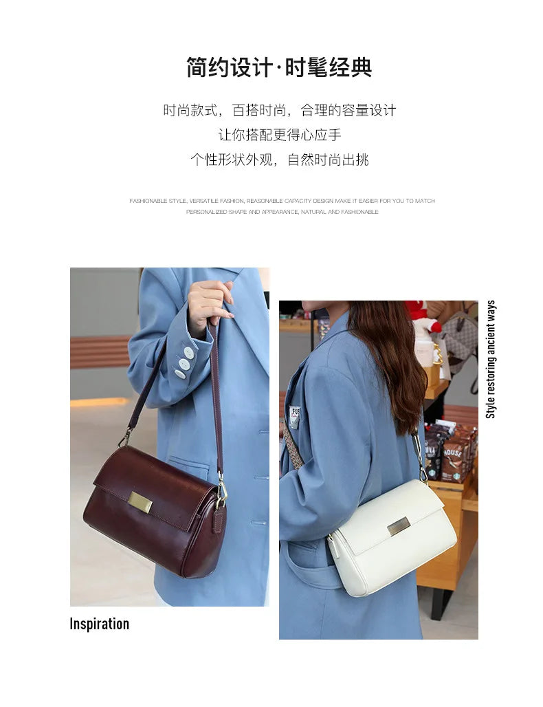 Vielseitige Damen-Umhängetasche aus Rindsleder, Damen-Crossbody-Tasche, Neu 2025, pflanzlich gegerbtes Oberleder, lässige Messenger-Handtasche