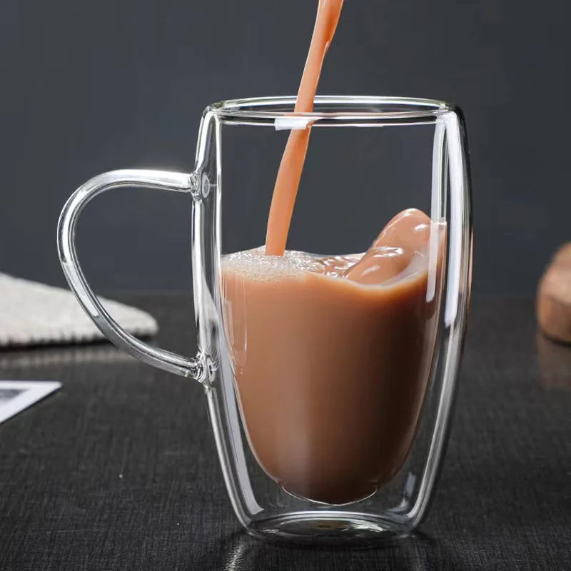 150/250/350/450ml Double Wall Coffee Mugs High Borosilicate Glass Heat Resistant Milk Juice Water Cup Espresso Shot Glasses