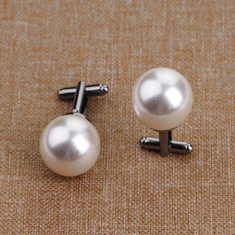 Beads Cufflinks For Men Round White Imitation Pearl Cuff Link Women Suit Concise Business Cufflink Wedding Party Cuflink Gift