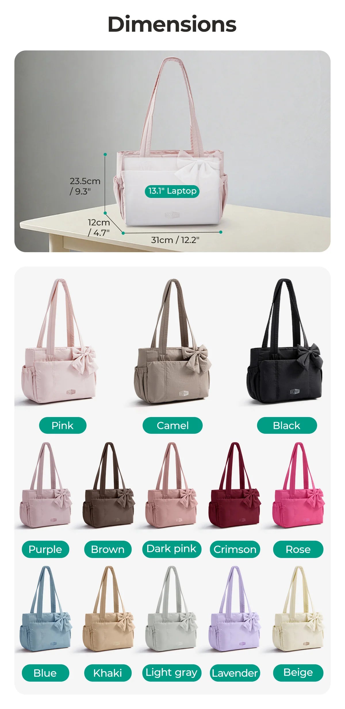 BAGSMART Sac fourre-tout trois tailles avec plusieurs poches, sac à main gonflé, sac à bandoulière décontracté, sac fourre-tout grande capacité